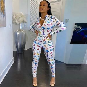 Multicolor Butterfly print onesie jumpsuit